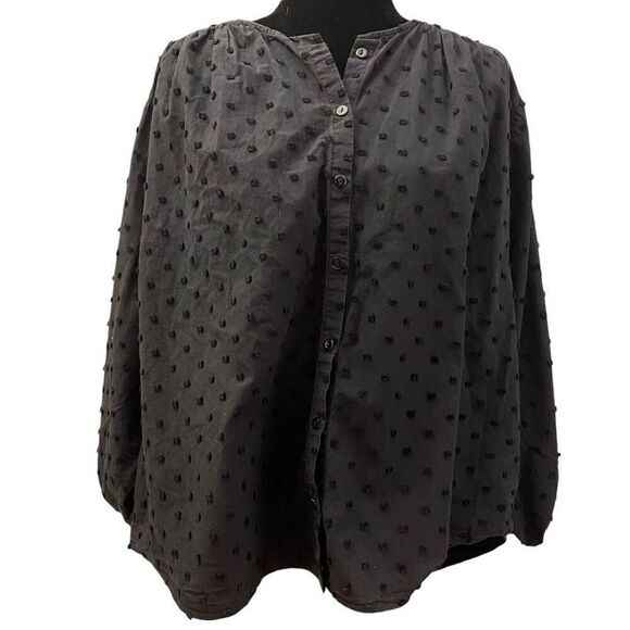 Zara Black Swiss Dot Plumtis Blouse With Voluminous Sleeves‎ Sz XXL - Picture 1 of 14